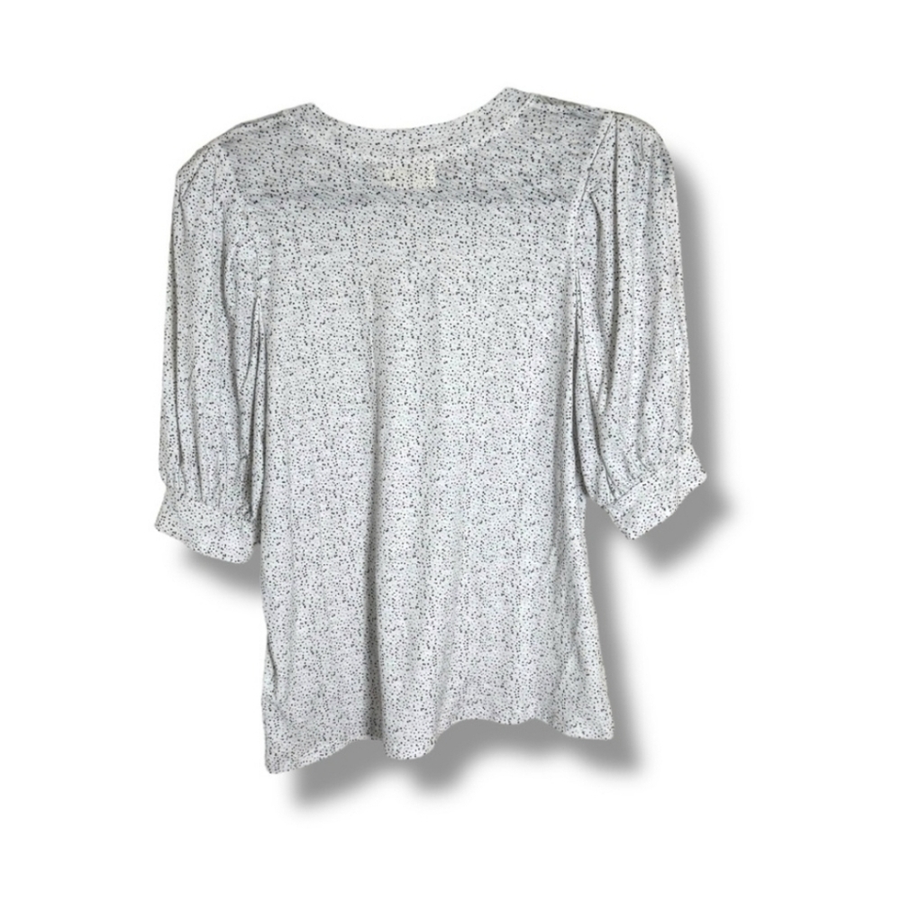 Nation Ltd White with Black Spec Puff Sleeve Blouse Size Small